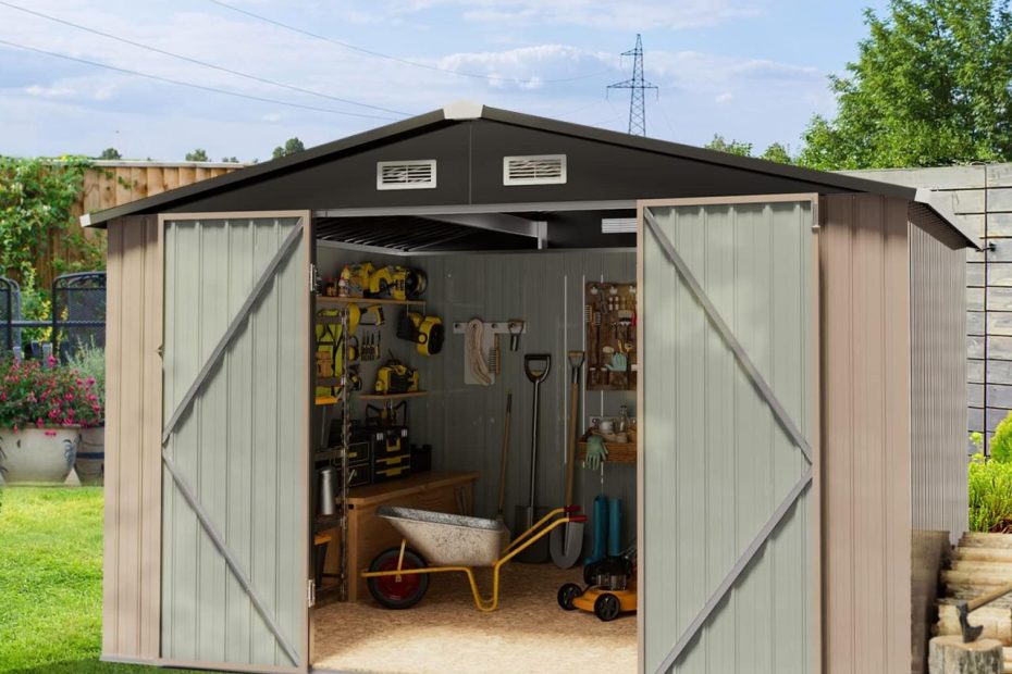 Amazon.Com : Aoxun Outdoor Shed - 8 X 10 Ft Storage Sheds Galvanized Metal  Shed With Air Vent And Slide Door, Tool Storage Backyard Shed Bike Shed,  Tiny House Garden Tool Storage