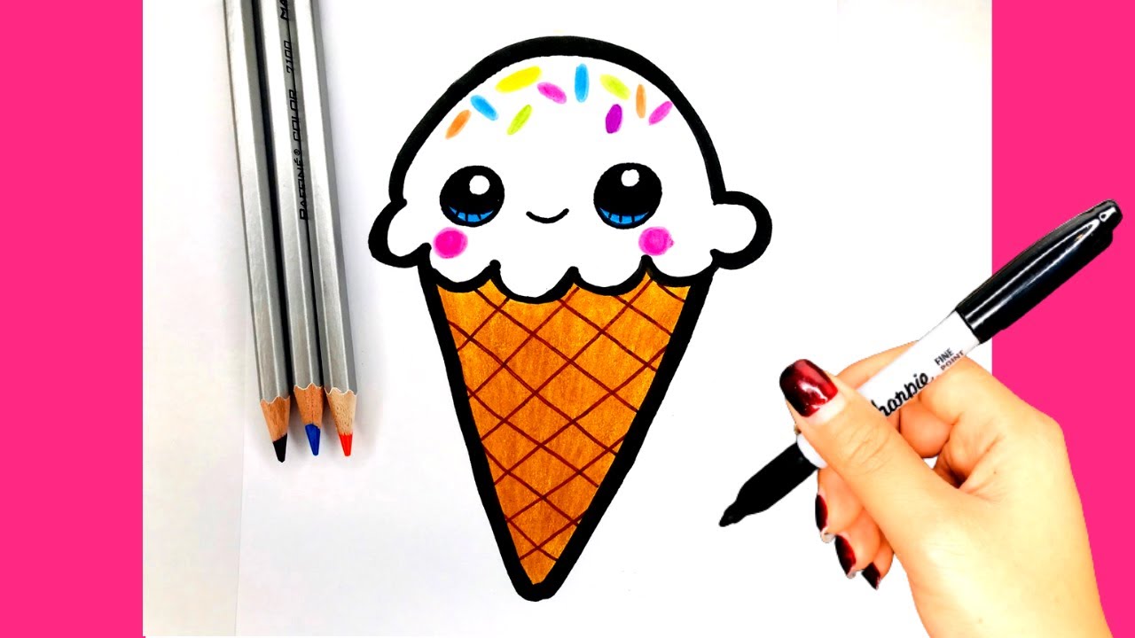 Vẽ Que Kem Đơn Giản_Vẽ Kem Ốc Quế/ How To Draw A Cute Ice Cream Easy/Thư Vẽ  - Youtube