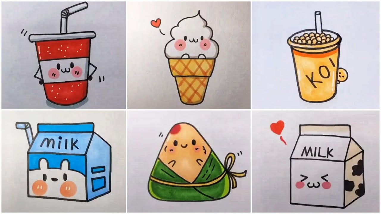 Vẽ Đồ Ăn Thức Uống Cute Đáng Yêu, Vẽ Hình Cute | Cute Drawing #19 - Youtube