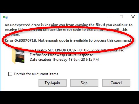 How To Fix Error 0x80070718 - Not Enough Quota Is Available To Process This Command - Windows 10/8/7