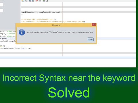 Incorrect syntax near the keyword user