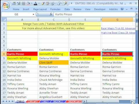 Excel Magic Trick 381: Merge Two Lists Tables w Advanced Filter and Remove Duplicates Feature