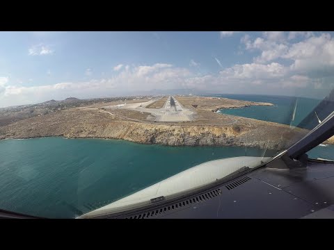 Heraklion, Crete Island: Approach along the beaches and landing on runway 27. HER/LGIR. Cockpit view