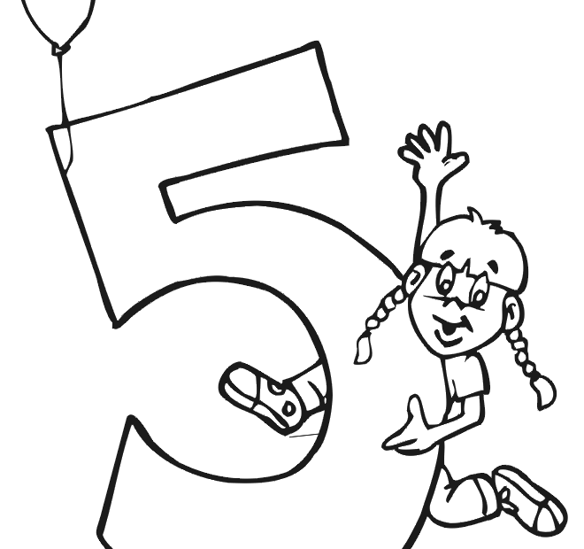 Tô Màu Số 5 Và Cô Bé - Trang Tô Màu Cho Bé