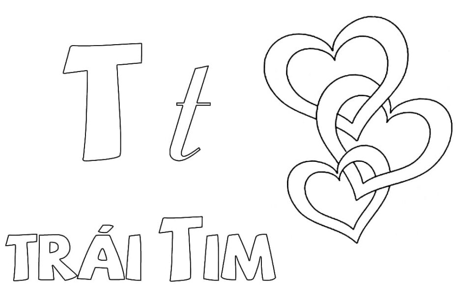 Tô Màu Chữ T Trái Tim - Trang Tô Màu Cho Bé