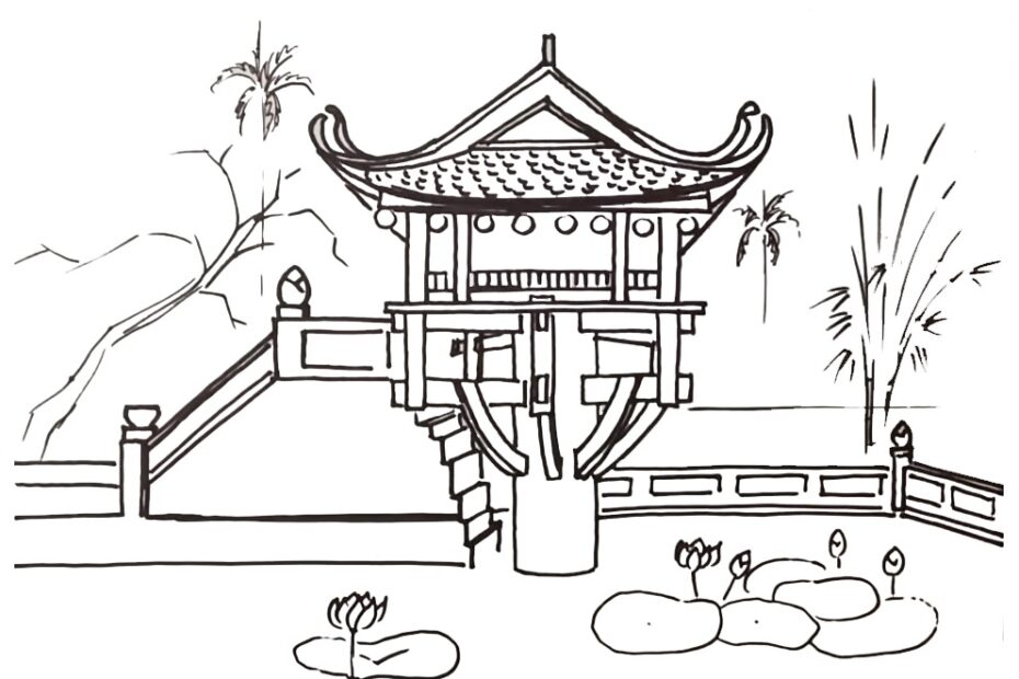 Tô Màu Chùa Một Cột - Tranh Tô Màu Cho Bé