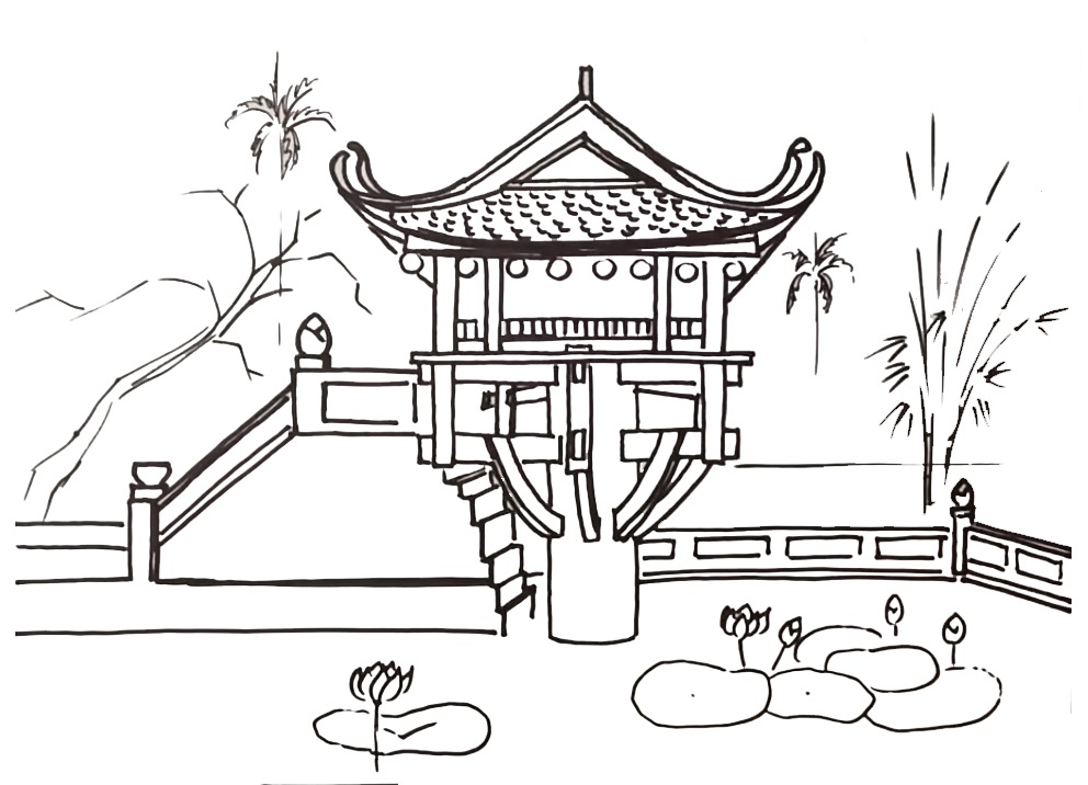 Tô Màu Chùa Một Cột - Tranh Tô Màu Cho Bé