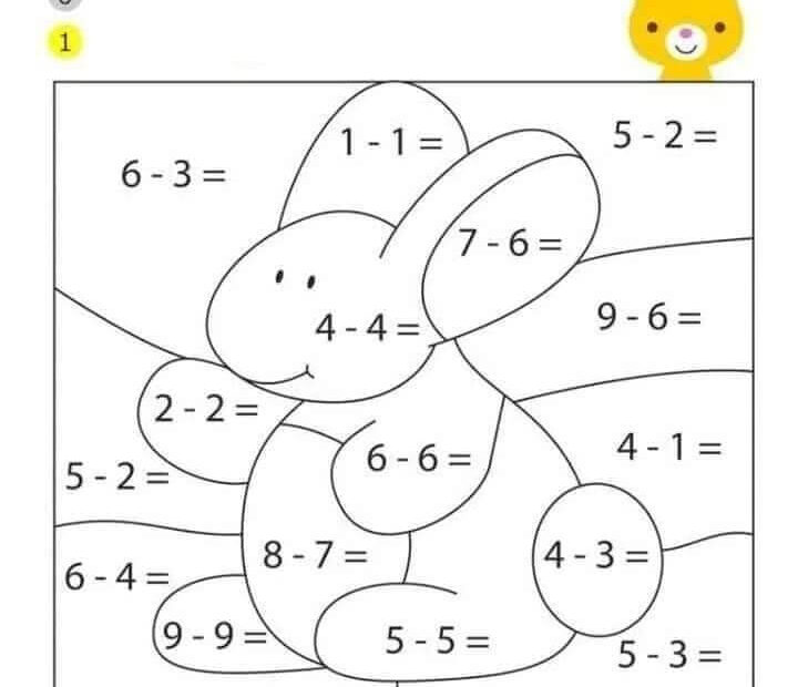 Tô Màu Lớp 1-Tính Toán Và Tô Màu Con Thỏ - Trang Tô Màu Cho Bé