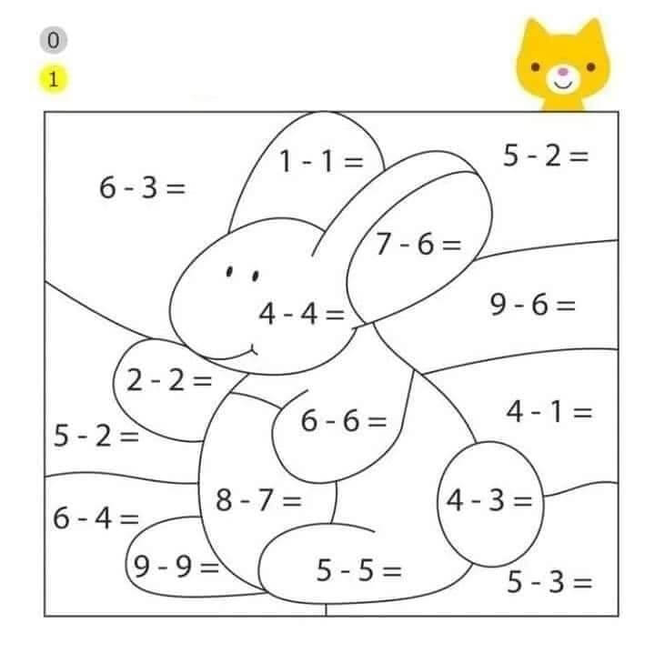 Tô Màu Lớp 1-Tính Toán Và Tô Màu Con Thỏ - Trang Tô Màu Cho Bé